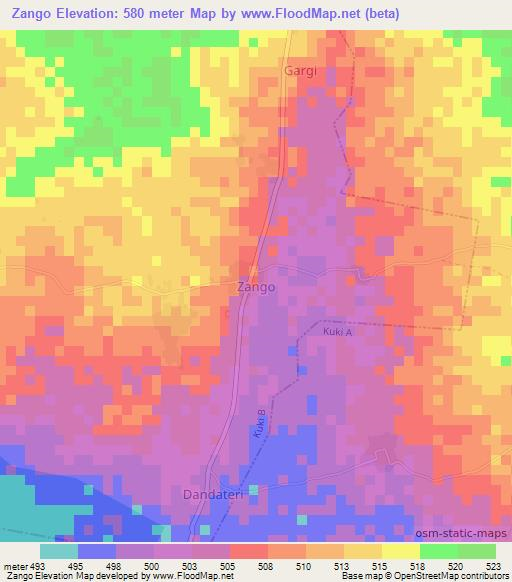 Zango,Nigeria Elevation Map