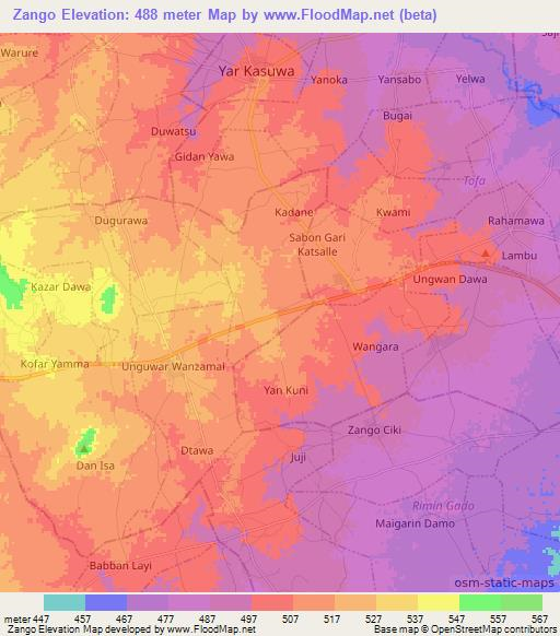 Zango,Nigeria Elevation Map