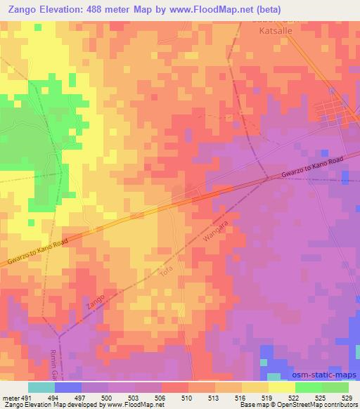 Zango,Nigeria Elevation Map