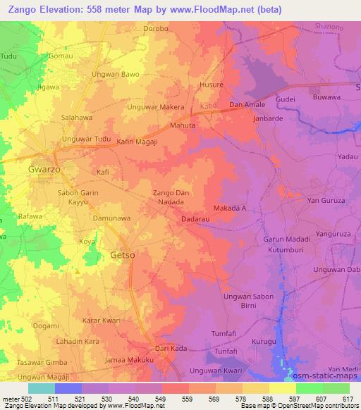 Zango,Nigeria Elevation Map