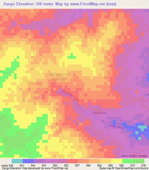 Zango,Nigeria Elevation Map