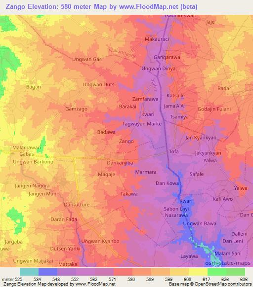 Zango,Nigeria Elevation Map