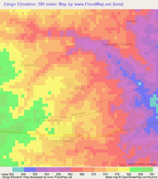 Zango,Nigeria Elevation Map