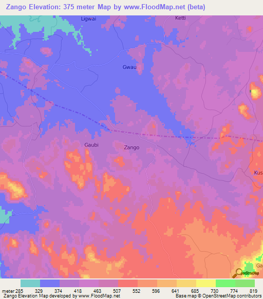 Zango,Nigeria Elevation Map