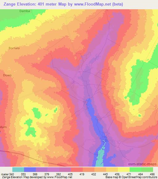 Zange,Nigeria Elevation Map