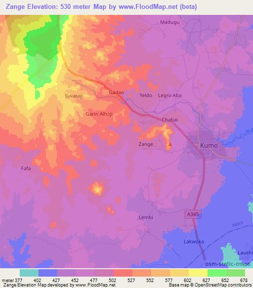 Zange,Nigeria Elevation Map