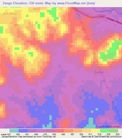 Zange,Nigeria Elevation Map