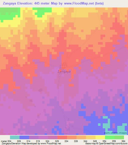 Zangaya,Nigeria Elevation Map