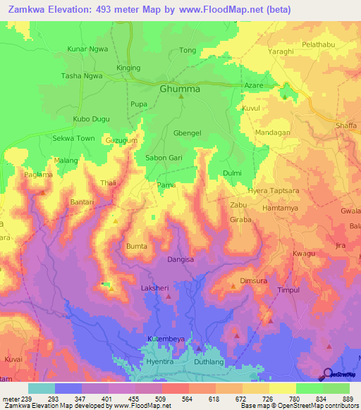 Zamkwa,Nigeria Elevation Map