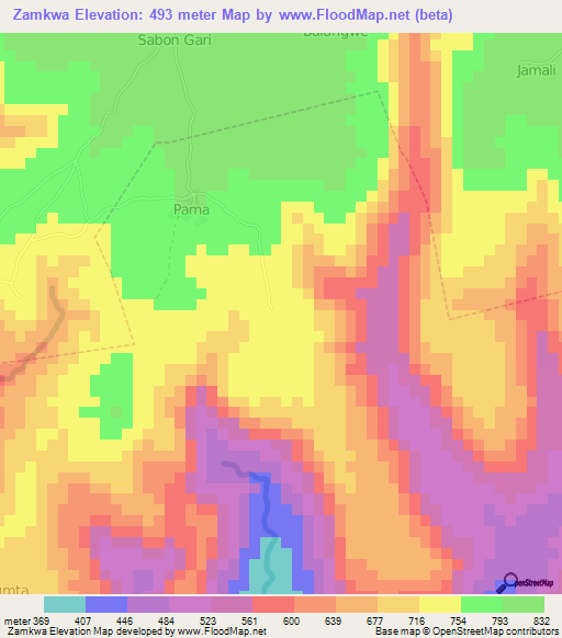 Zamkwa,Nigeria Elevation Map