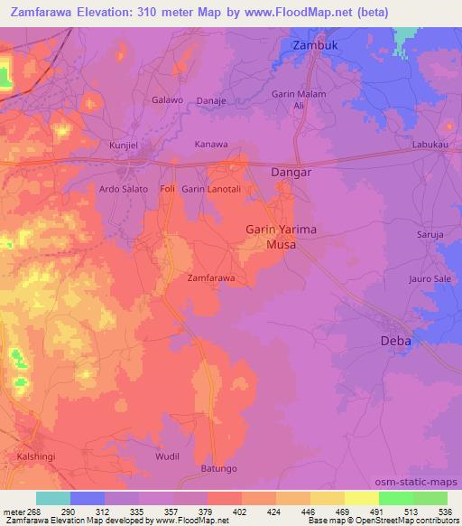 Zamfarawa,Nigeria Elevation Map