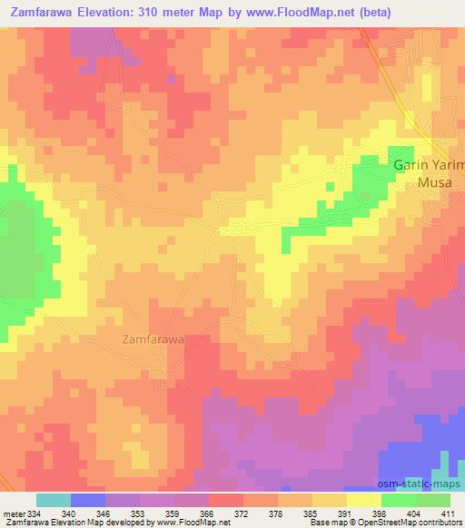 Zamfarawa,Nigeria Elevation Map