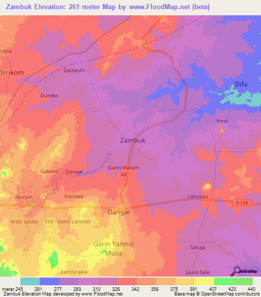 Zambuk,Nigeria Elevation Map