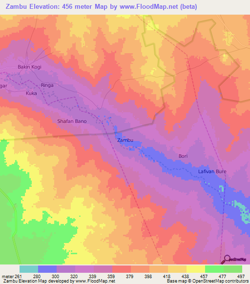 Zambu,Nigeria Elevation Map