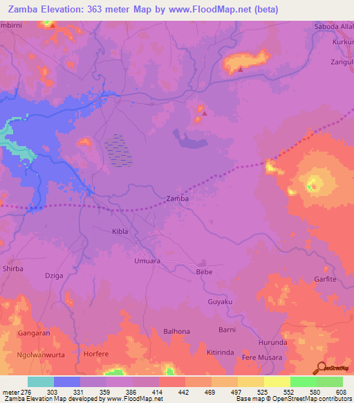 Zamba,Nigeria Elevation Map