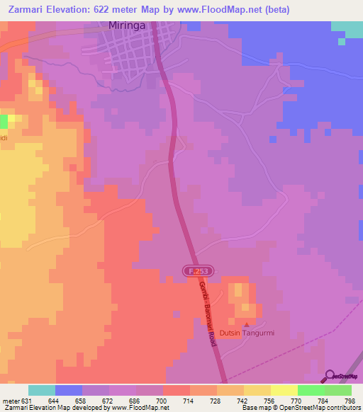 Zarmari,Nigeria Elevation Map