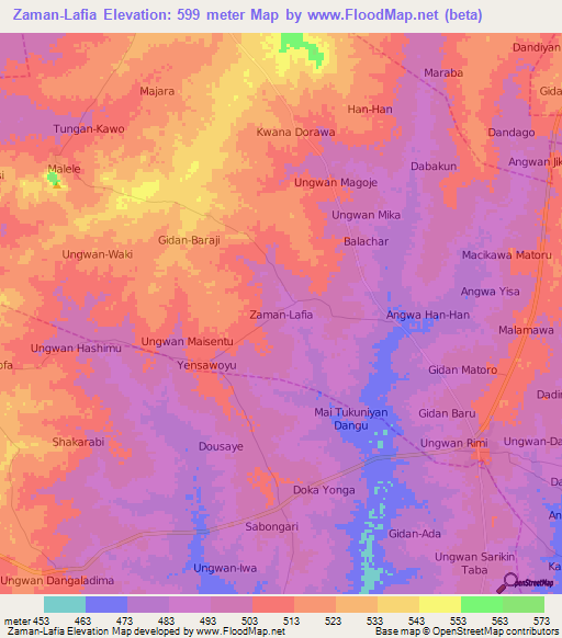 Zaman-Lafia,Nigeria Elevation Map