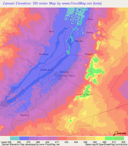 Zamani,Nigeria Elevation Map