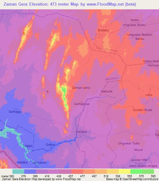 Zaman Gera,Nigeria Elevation Map