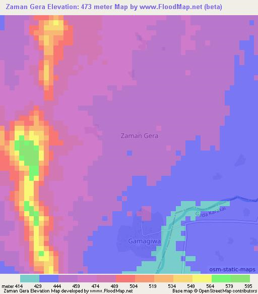 Zaman Gera,Nigeria Elevation Map