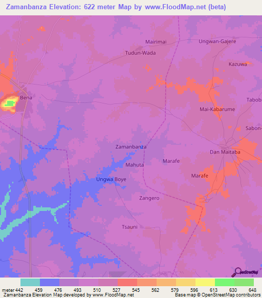 Zamanbanza,Nigeria Elevation Map