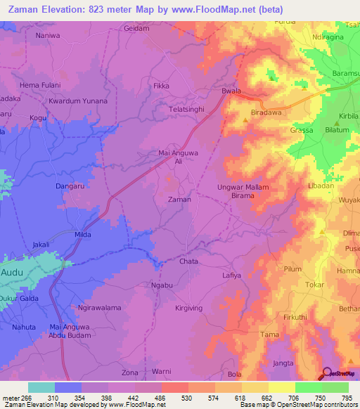Zaman,Nigeria Elevation Map