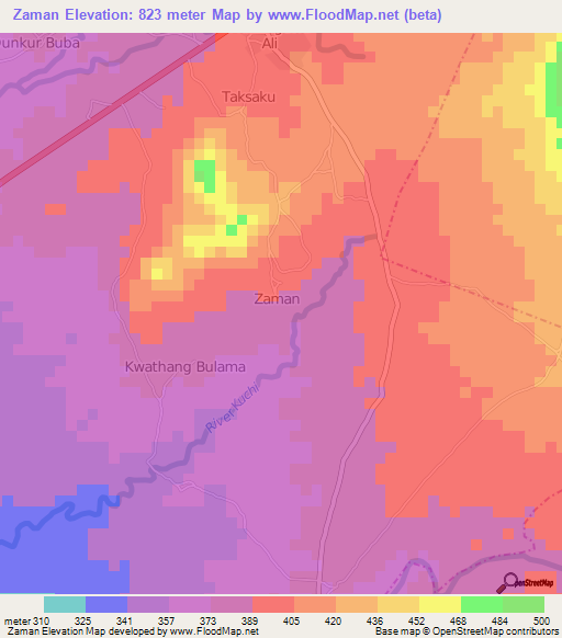 Zaman,Nigeria Elevation Map