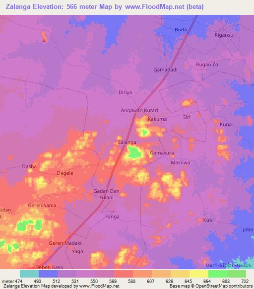 Zalanga,Nigeria Elevation Map