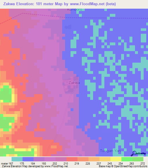 Zakwa,Nigeria Elevation Map