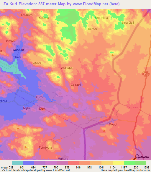 Za Kuri,Nigeria Elevation Map