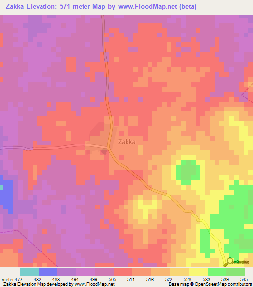 Zakka,Nigeria Elevation Map