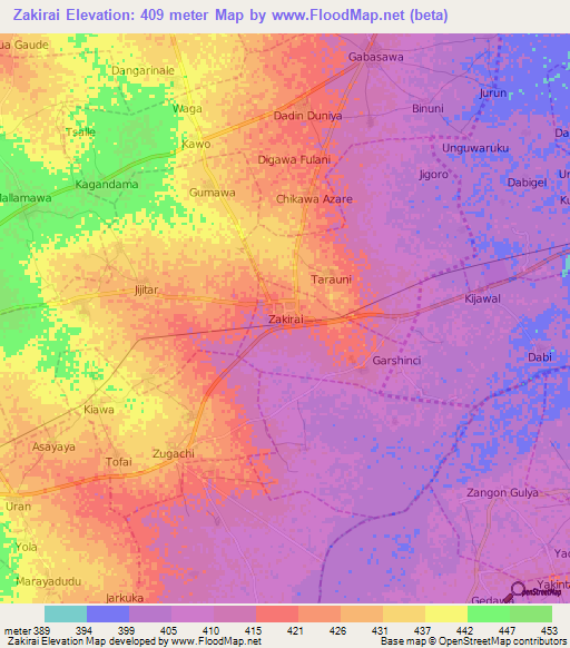 Zakirai,Nigeria Elevation Map