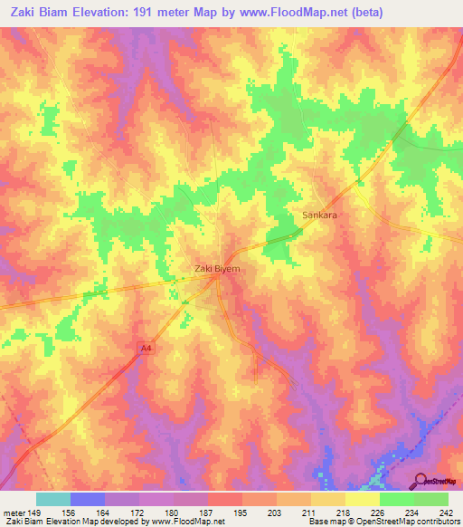 Zaki Biam,Nigeria Elevation Map