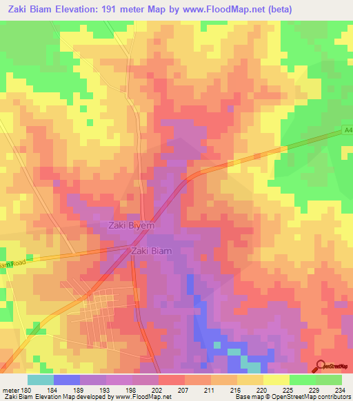 Zaki Biam,Nigeria Elevation Map