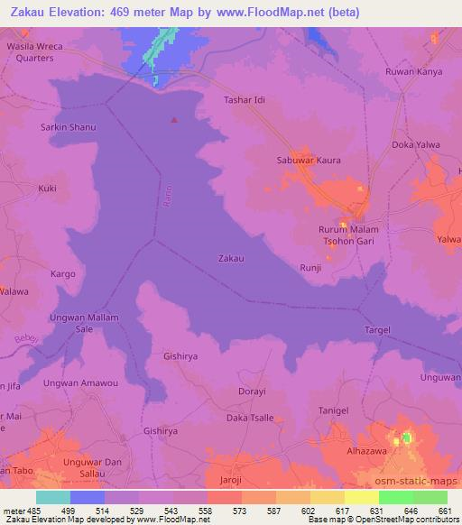 Zakau,Nigeria Elevation Map