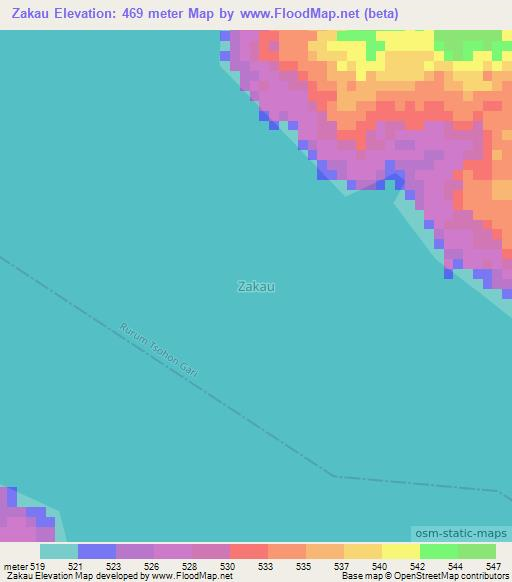 Zakau,Nigeria Elevation Map