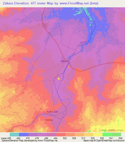 Zakara,Nigeria Elevation Map