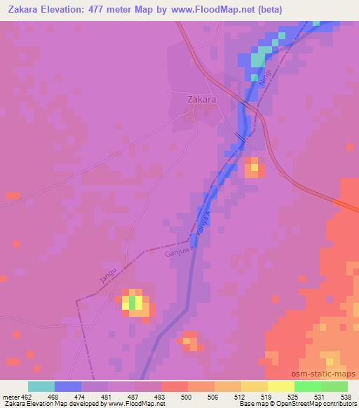 Zakara,Nigeria Elevation Map