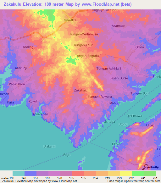 Zakakulu,Nigeria Elevation Map