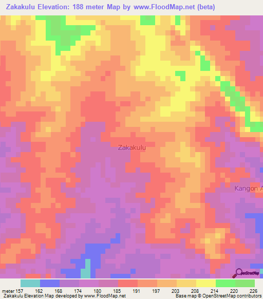 Zakakulu,Nigeria Elevation Map