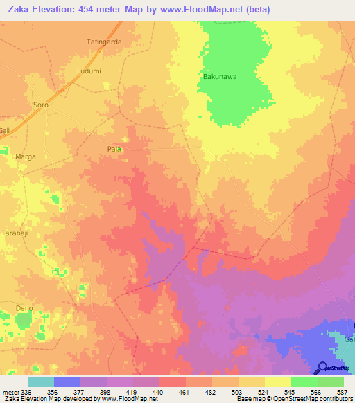 Zaka,Nigeria Elevation Map