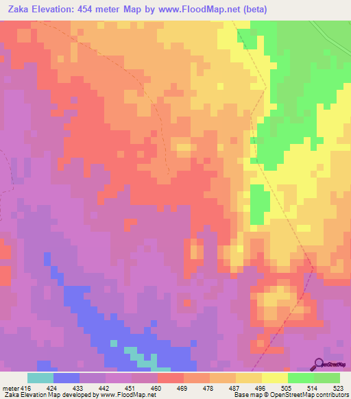 Zaka,Nigeria Elevation Map