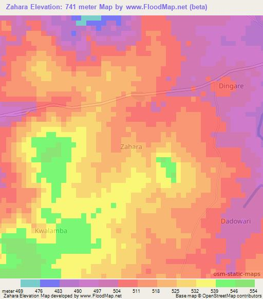 Zahara,Nigeria Elevation Map