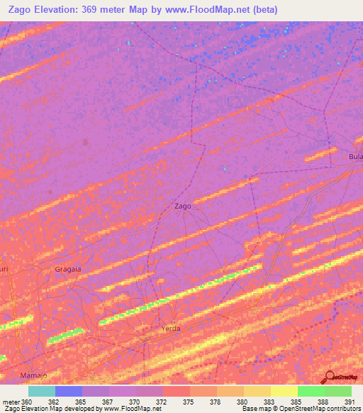 Zago,Nigeria Elevation Map