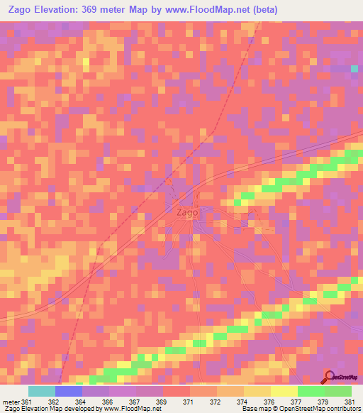 Zago,Nigeria Elevation Map