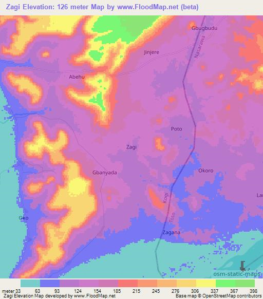 Zagi,Nigeria Elevation Map