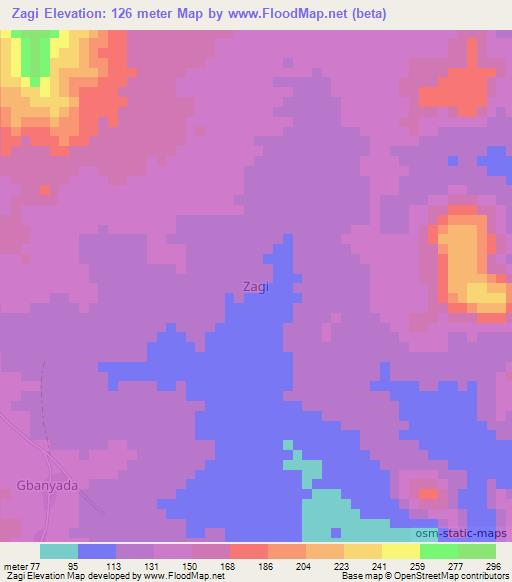 Zagi,Nigeria Elevation Map