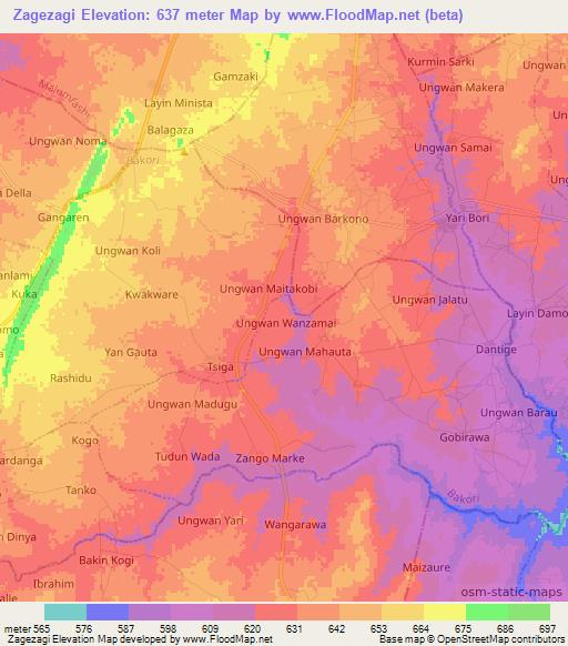 Zagezagi,Nigeria Elevation Map