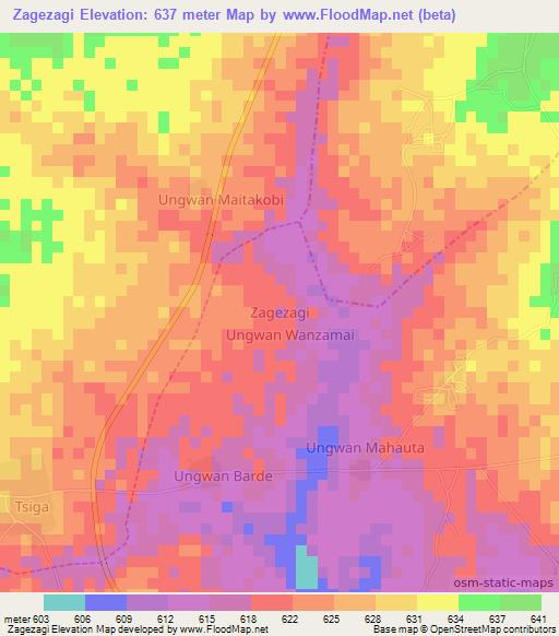 Zagezagi,Nigeria Elevation Map