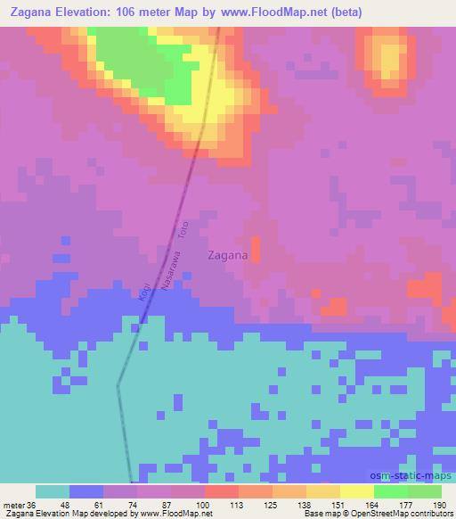 Zagana,Nigeria Elevation Map